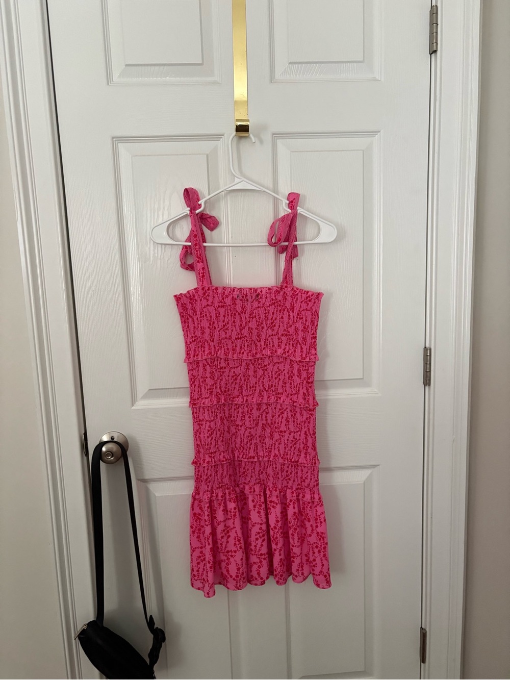 Bright Pink Tie-Shoulder Smocked Mini Dress WORN ONCE